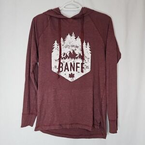 Banff Graphic Hoodie S Maroon Lightweight Adventure Travel Outdoors Cozy Soft‎